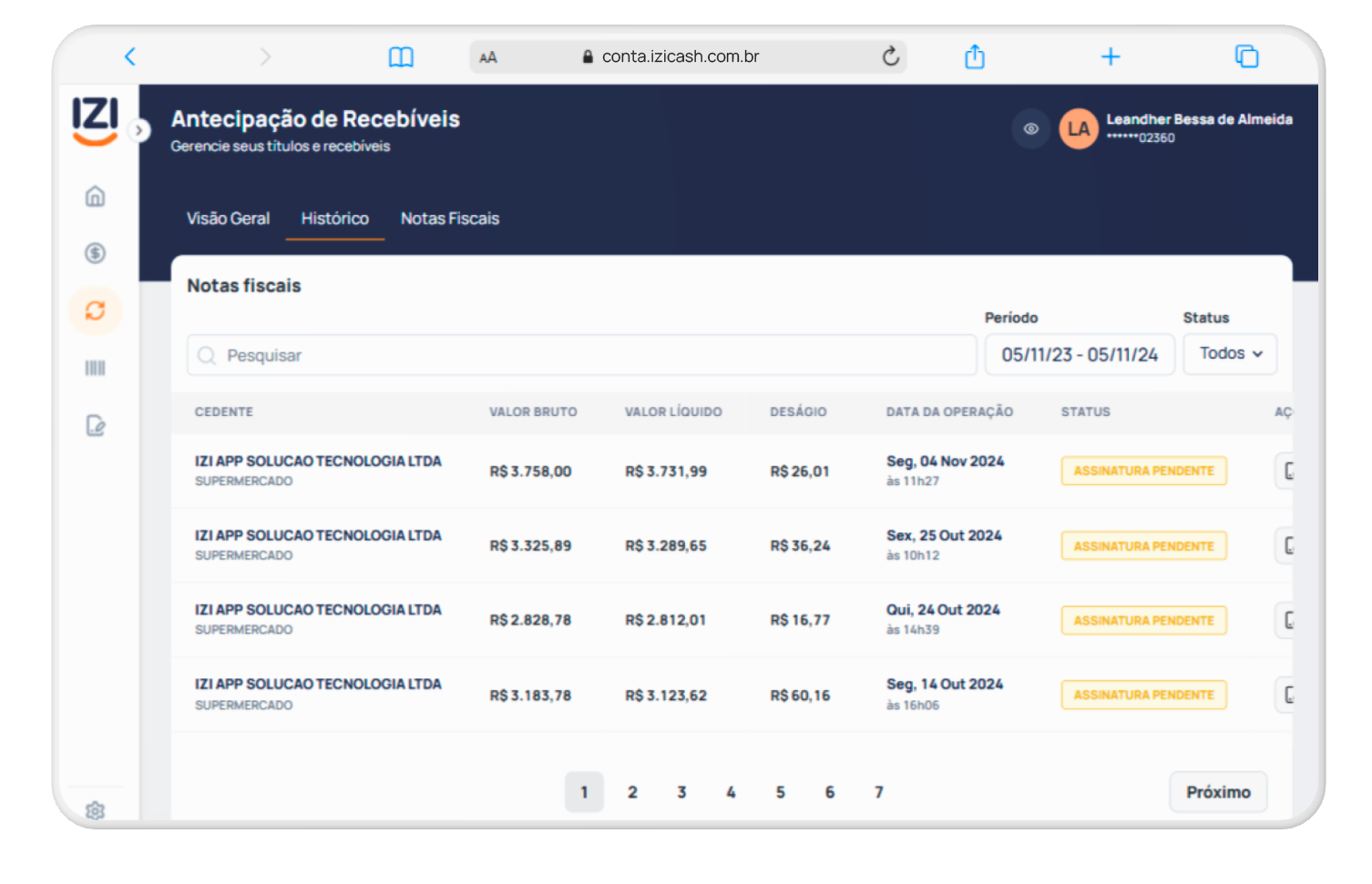 Negociações na plataforma IZIcash